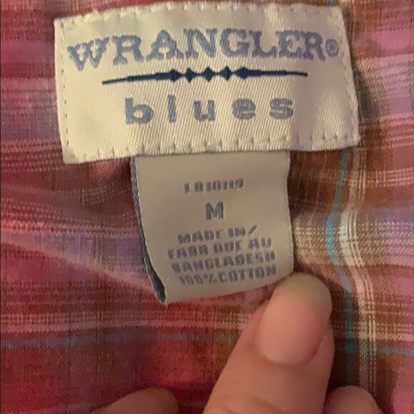 Vtg 80s/90s Wrangler Blues pink plaid shirt - Picture 5 of 6